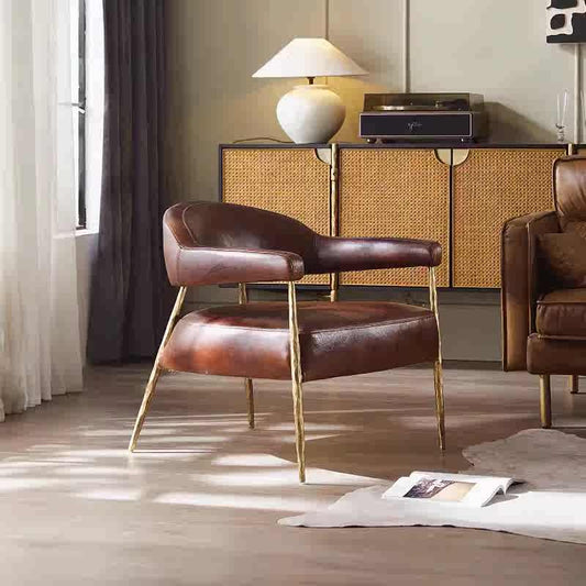 Thaddeus Brown Leather Lounge Armchair