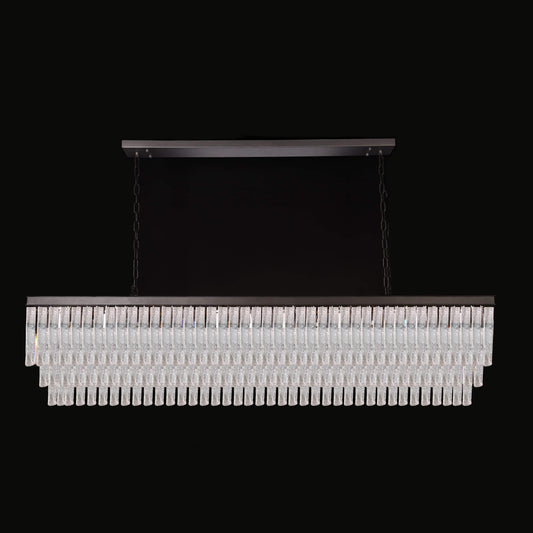 Seline 3-Tier Rectangular Cracked Textured Glass Chandelier