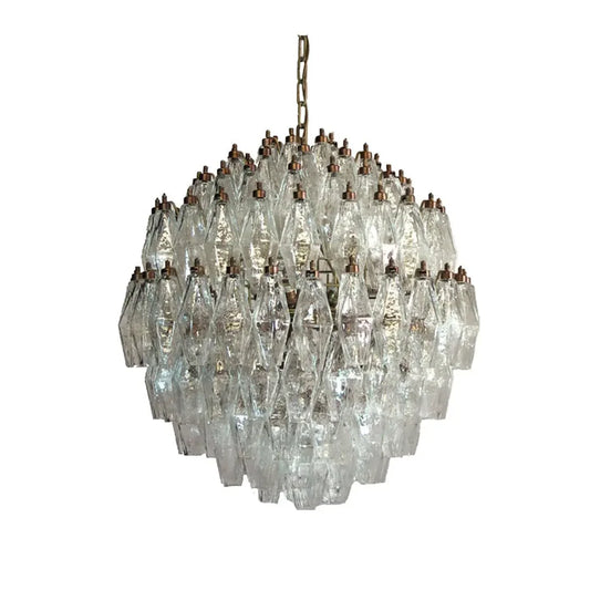 Spherical Murano Poliedri Clear Glass Chandelier 23.6"