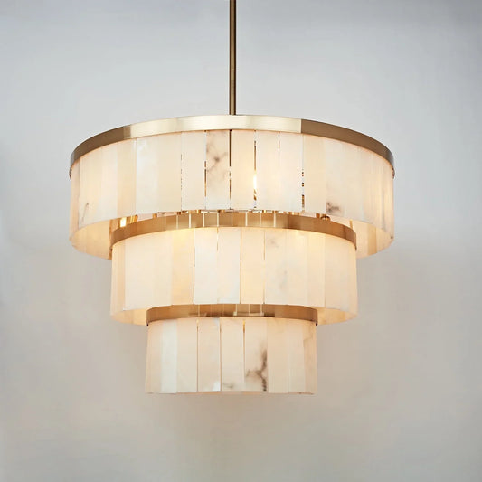 Alabaster Three-Tier Chandelier with Metal Natural Stone