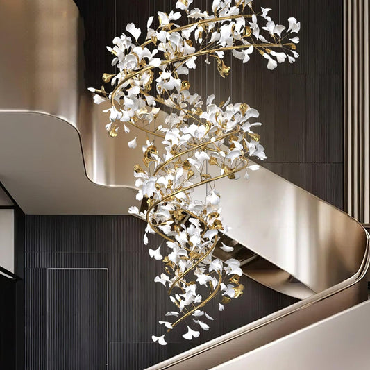 Gingko Chandelier Q USE White and Gold