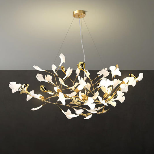 Gingko Chandelier S USE White and Gold