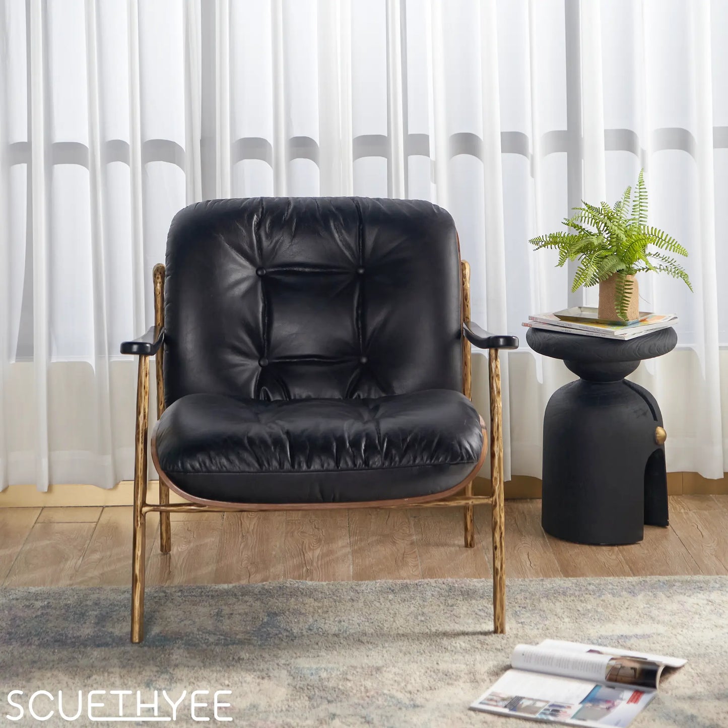 Thaddeus Black Leather Accent Chairs