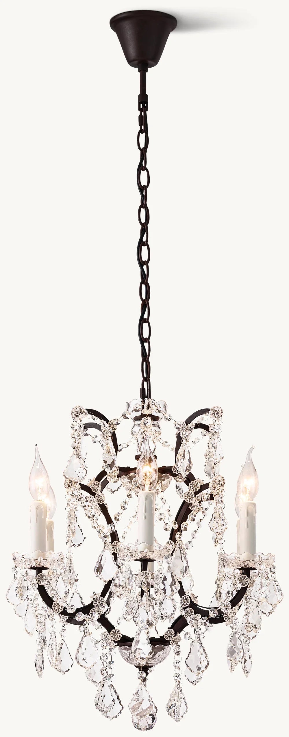 19TH C. ROCOCO IRON & CRYSTAL ROUND CHANDELIER 18"