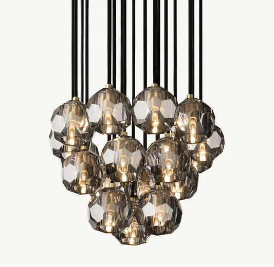 BOULE DE CRISTAL SMOKE GLASS ROUND CLUSTER CHANDELIER 19"