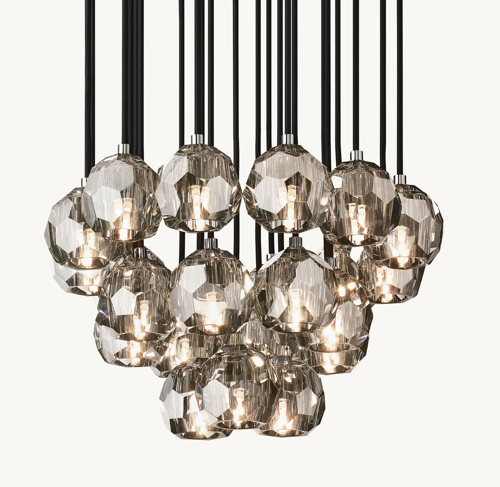 BOULE DE CRISTAL SMOKE GLASS ROUND CLUSTER CHANDELIER 24"
