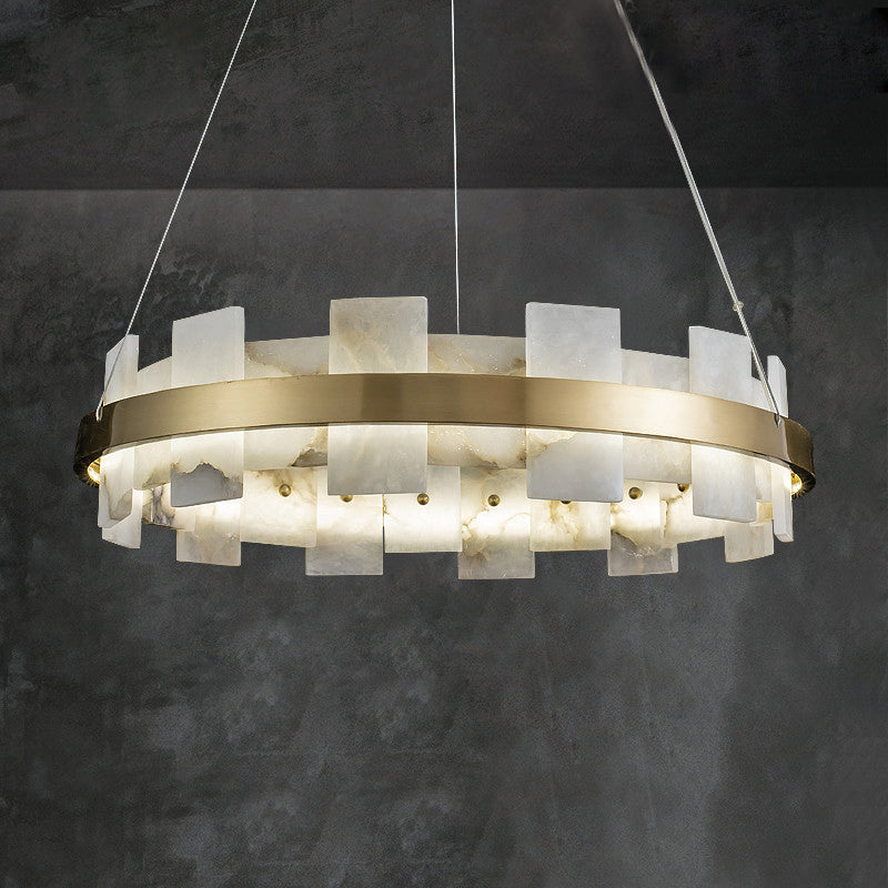 Custom 33" Gear Marble Chandelier Brass