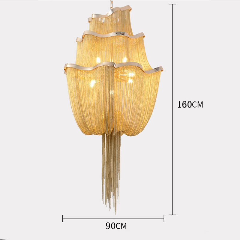 Modern Big Framework Aluminum Chain Tassel Chandelier