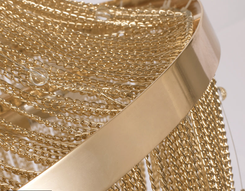 Gold Aluminum Chain Round Tassel Chandelier Diameter 22"