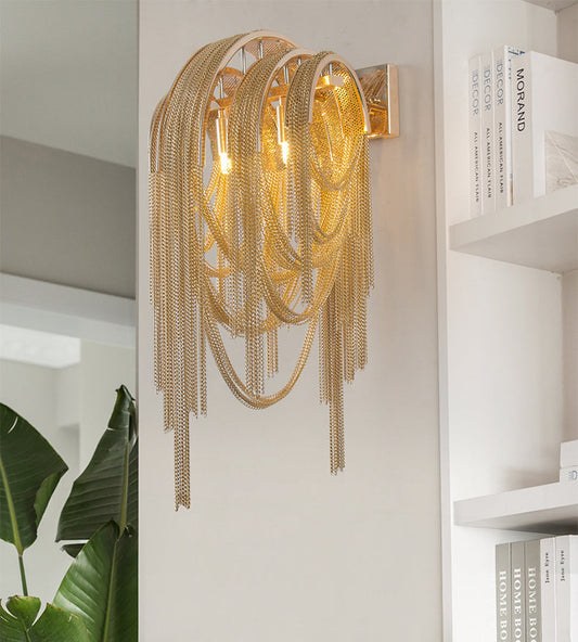 Fashionable Plated Aluminum Chain Tassel Wall Sconce Height 22.8"