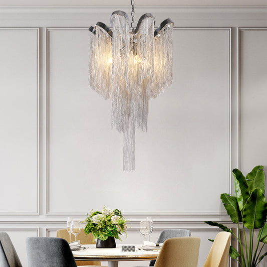 Cadena Aluminum Chain Tassel Chandelier Height 26"