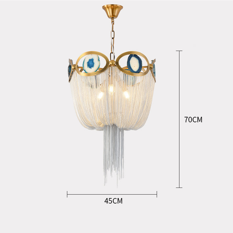 Bronze Framework and Silver Aluminum Chain Chandelier Diameter 17.7"