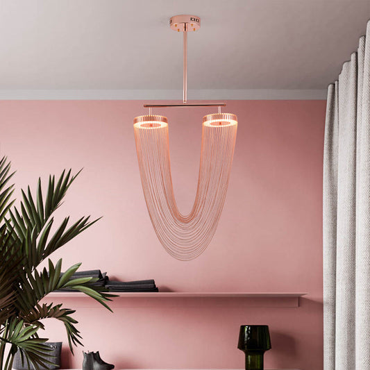 Red Aluminum Chain Tassel Pendant Lighting Diameter 20"