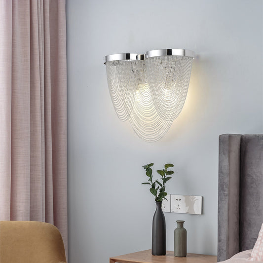 Modern Wave Shape Aluminum Chain Tassel Wall Sconce