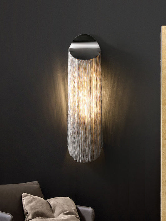 Modern cylindrical Aluminum Chain Tassel Wall Sconce