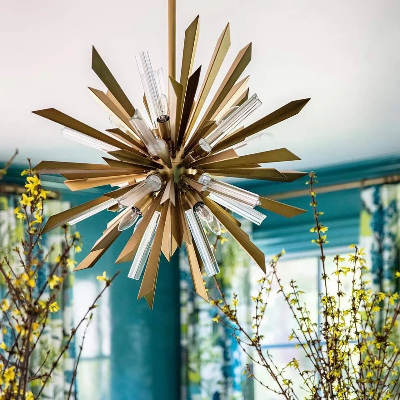 Quartz Crystal Sputnik Chandelier Antique Brass