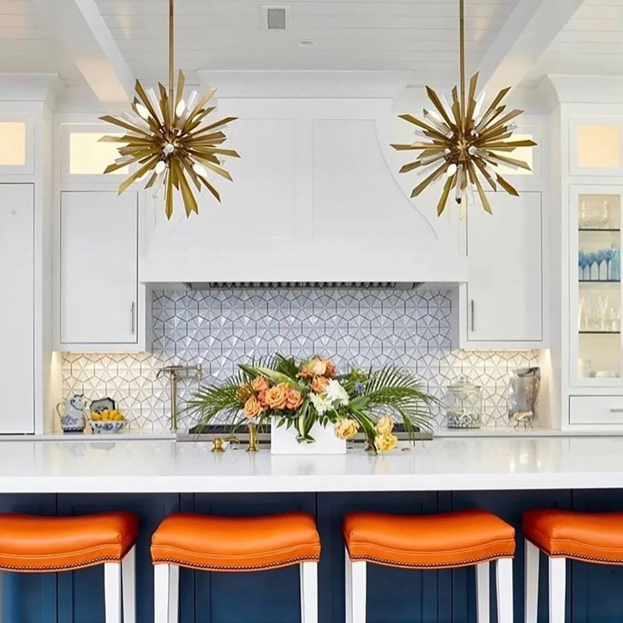 Quartz Crystal Sputnik Chandelier Antique Brass