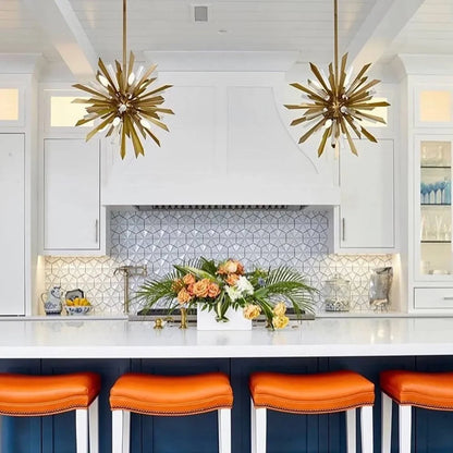 Quartz Crystal Sputnik Chandelier Antique Brass