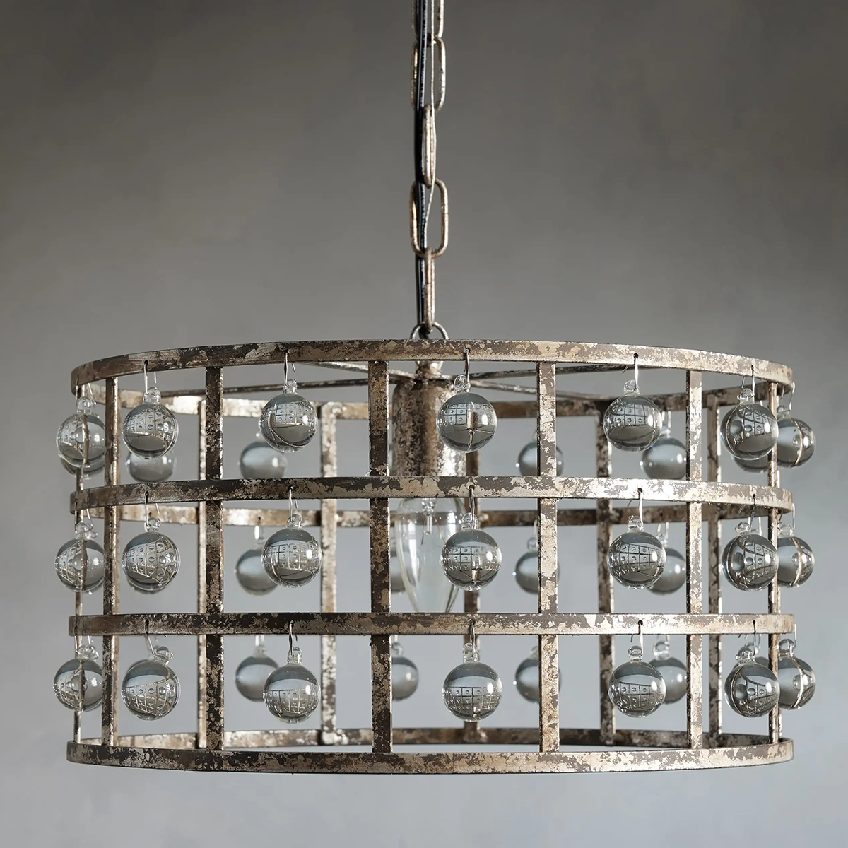 Moder Cage Crystal Drum Pendant 16"