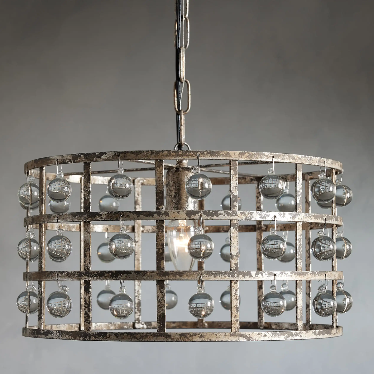 Moder Cage Crystal Drum Pendant 16"