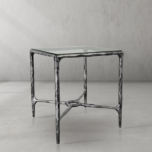 Thaddeus Glass Square Side Table  Overhang O