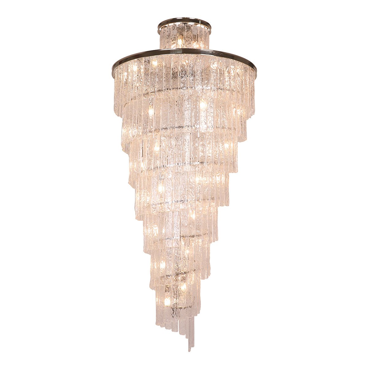 Seline Spiral Tiered/ Layered Cracked Textured Glass Chandelier
