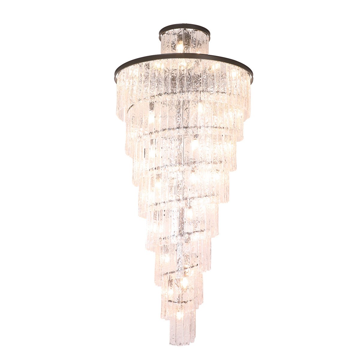 Seline Spiral Tiered/ Layered Cracked Textured Glass Chandelier