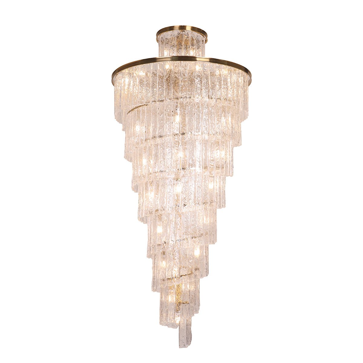 Seline Spiral Tiered/ Layered Cracked Textured Glass Chandelier