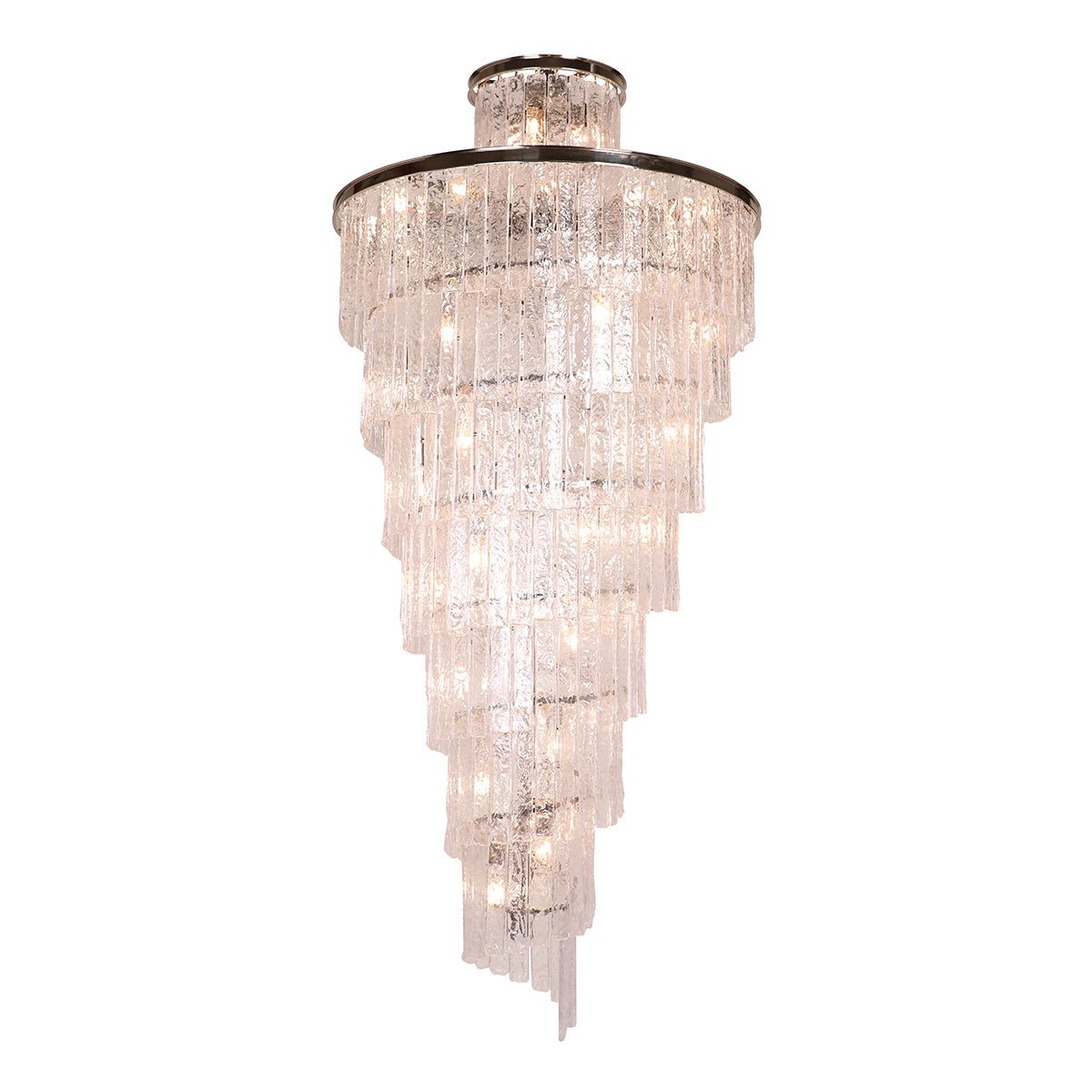 Seline Spiral Tiered/ Layered Cracked Textured Glass Chandelier
