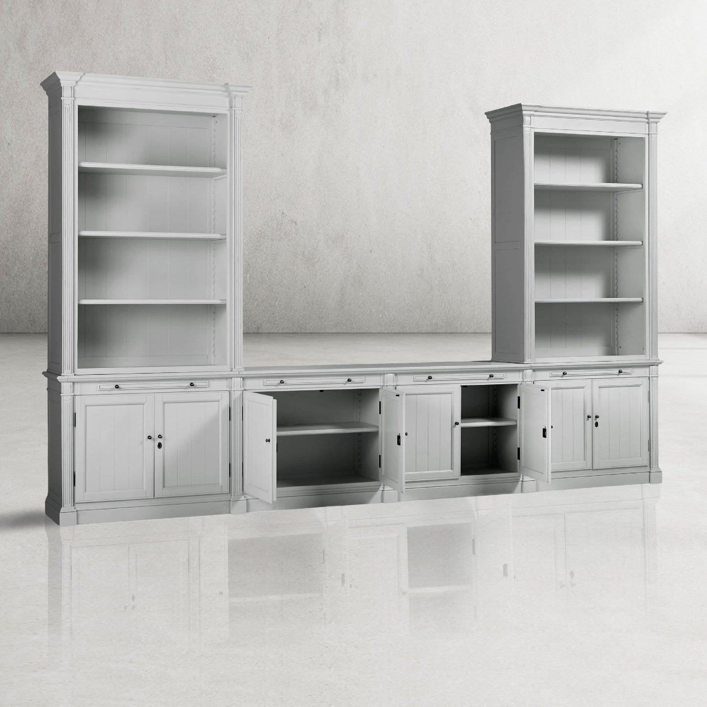 Athens Modular Media Console with Double Bookcases