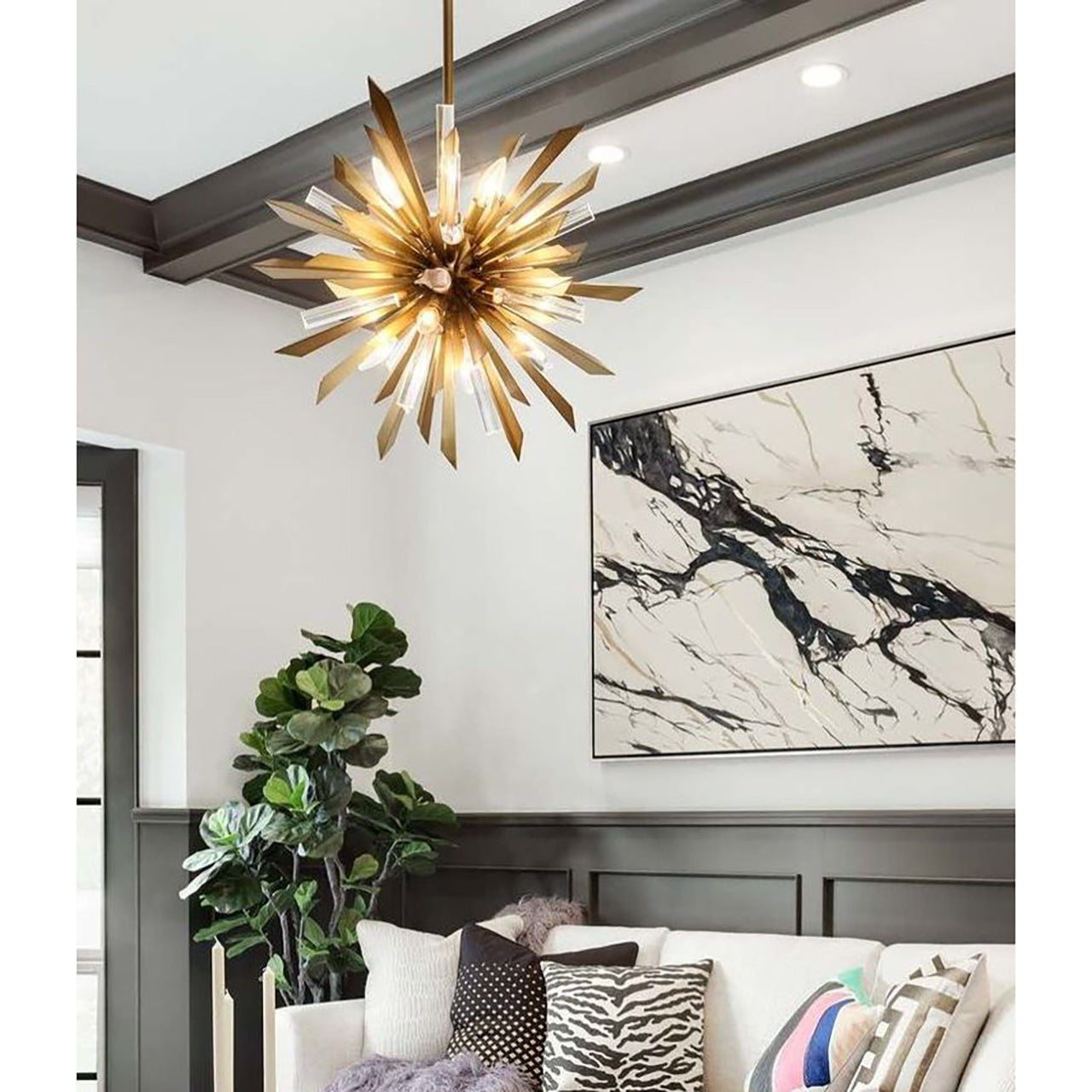 Quartz Crystal Sputnik Chandelier Antique Brass