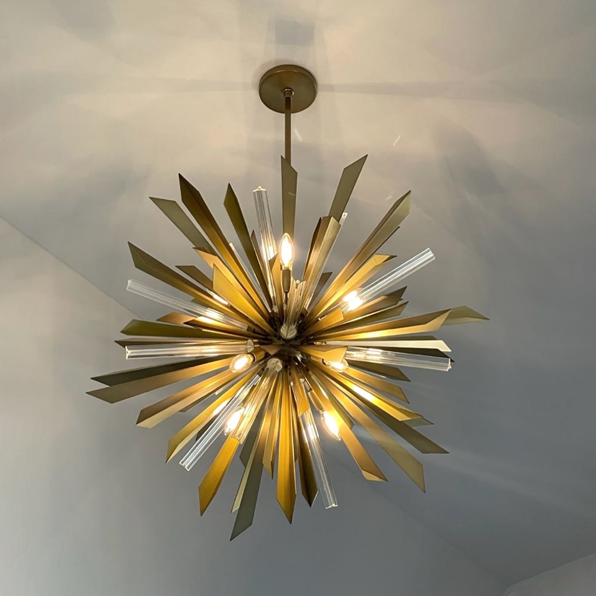 Quartz Crystal Sputnik Chandelier Antique Brass