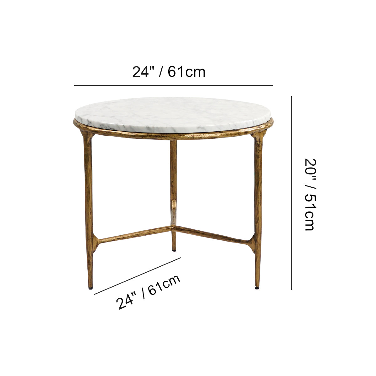 Thaddeus Marble Round Side Table 3 Table Leg 24"D