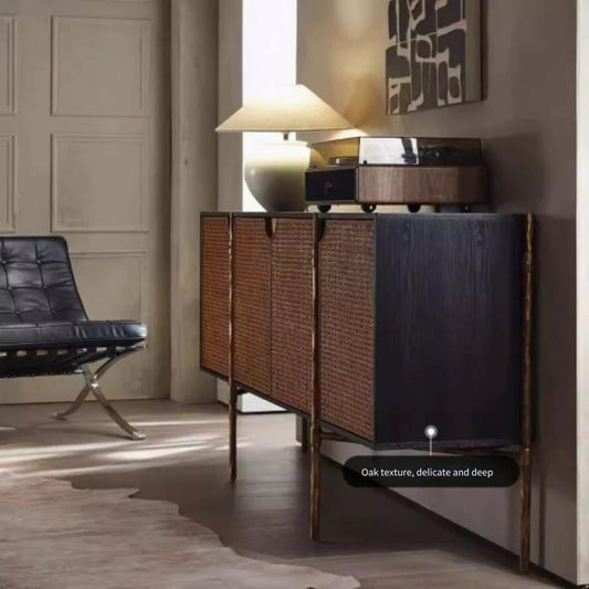 Thaddeus Metal Frame Rattan 6-Drawer Side Cabinet