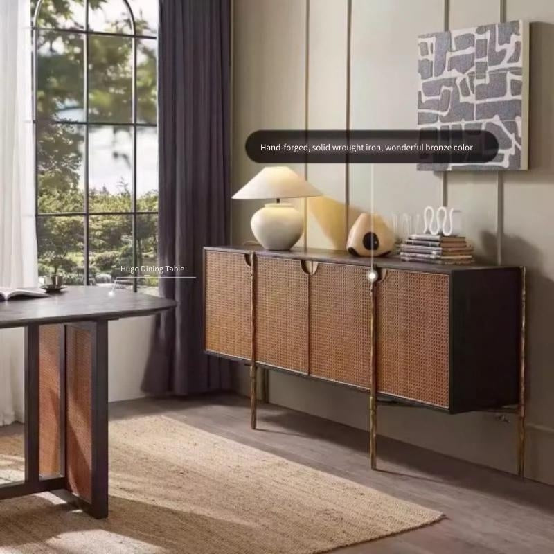 Thaddeus Metal Frame Rattan 6-Drawer Side Cabinet