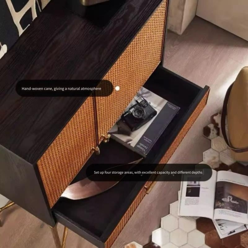 Thaddeus Metal Frame Rattan Side Cabinet