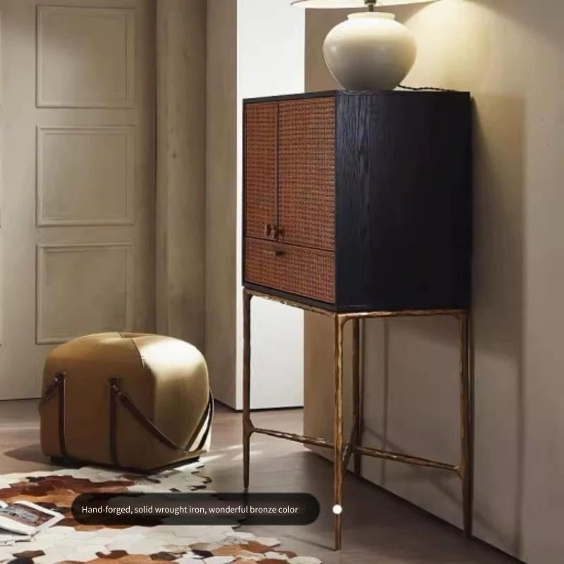 Thaddeus Metal Frame Rattan Side Cabinet