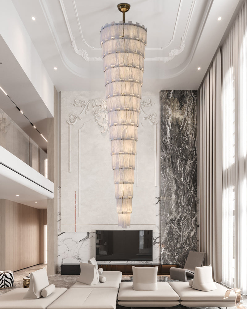 Alabaster Long Cascading Staircase Chandelier