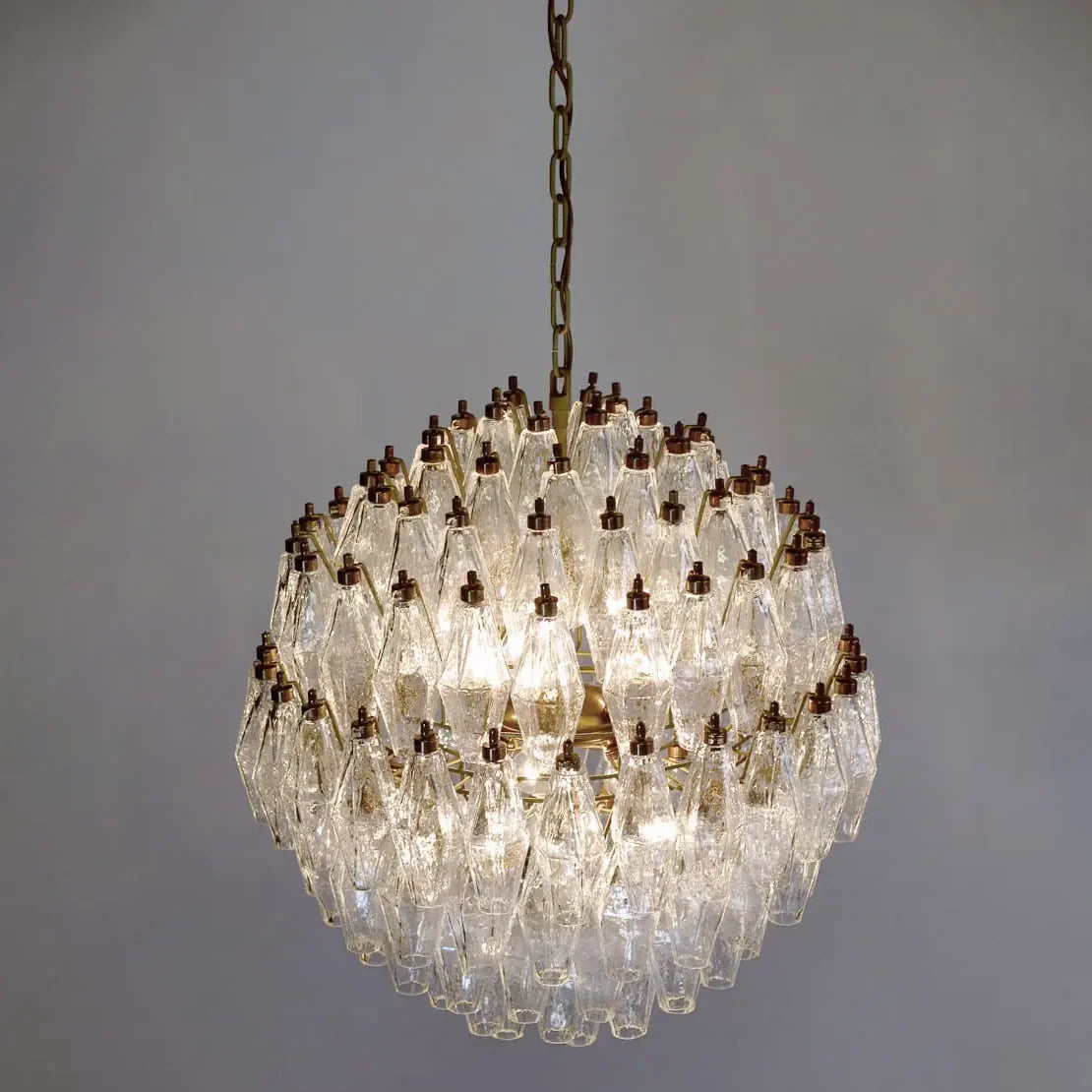 Spherical Murano Poliedri Clear Glass Chandelier 23.6"