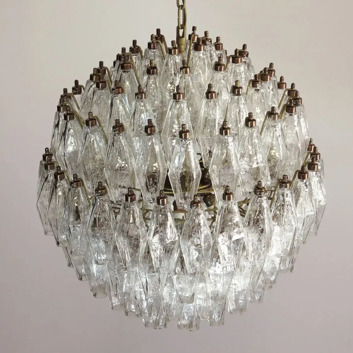 Spherical Murano Poliedri Clear Glass Chandelier 23.6"