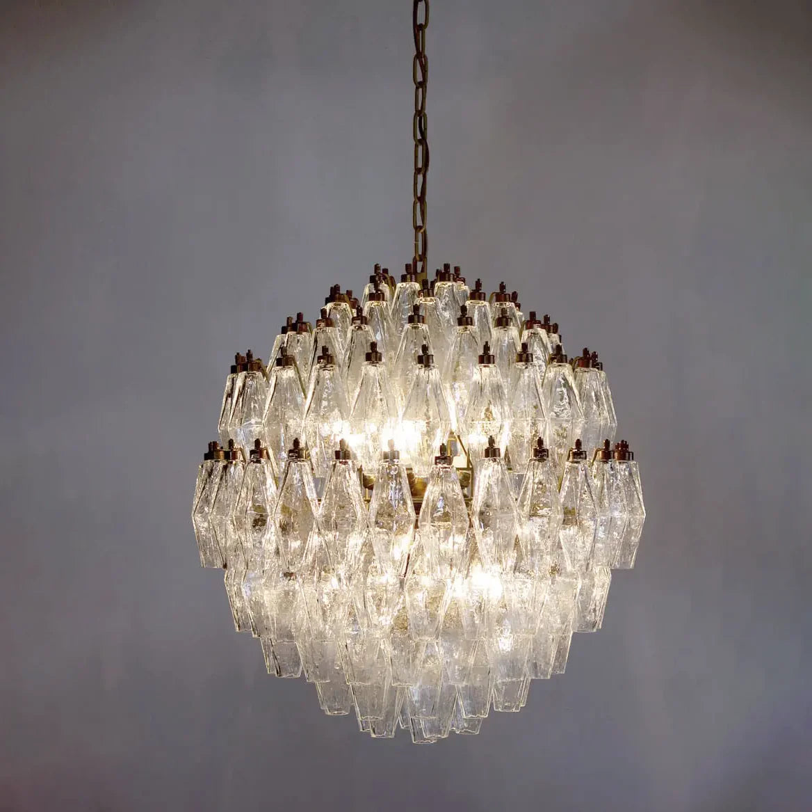 Spherical Murano Poliedri Clear Glass Chandelier 23.6"
