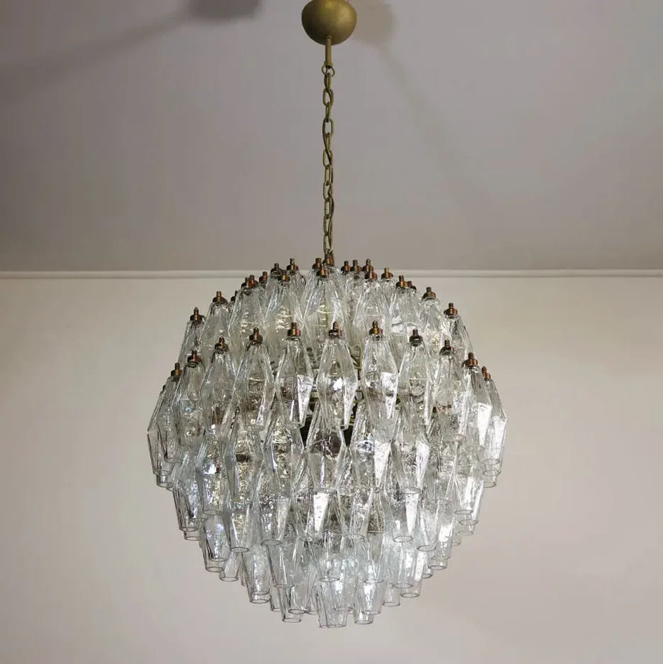 Spherical Murano Poliedri Clear Glass Chandelier 23.6"
