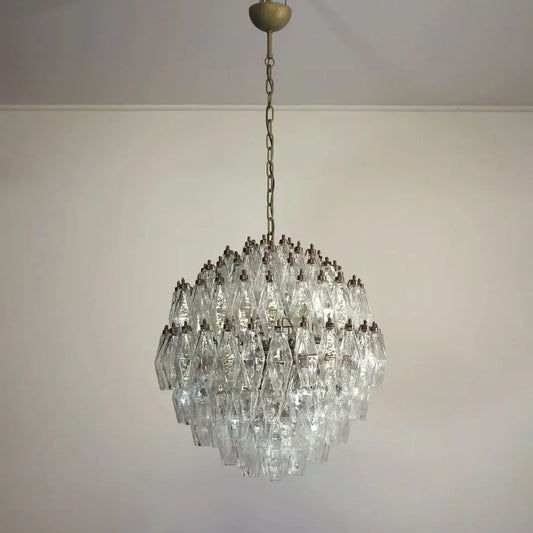 Spherical Murano Poliedri Clear Glass Chandelier 23.6"