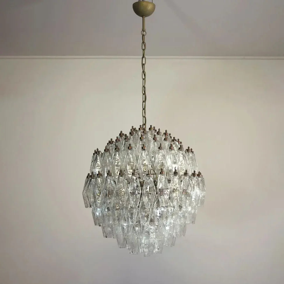 Spherical Murano Poliedri Clear Glass Chandelier 23.6"