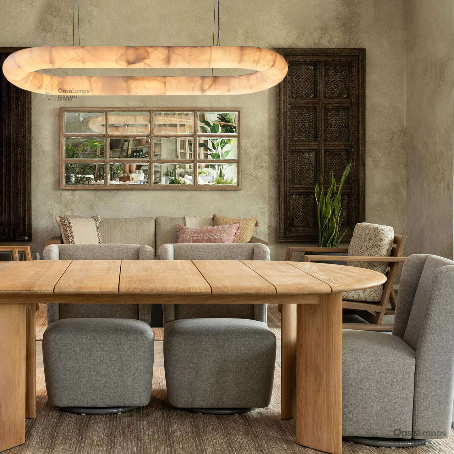 Alabaster Lisse Oval Chandelier 57" 74"