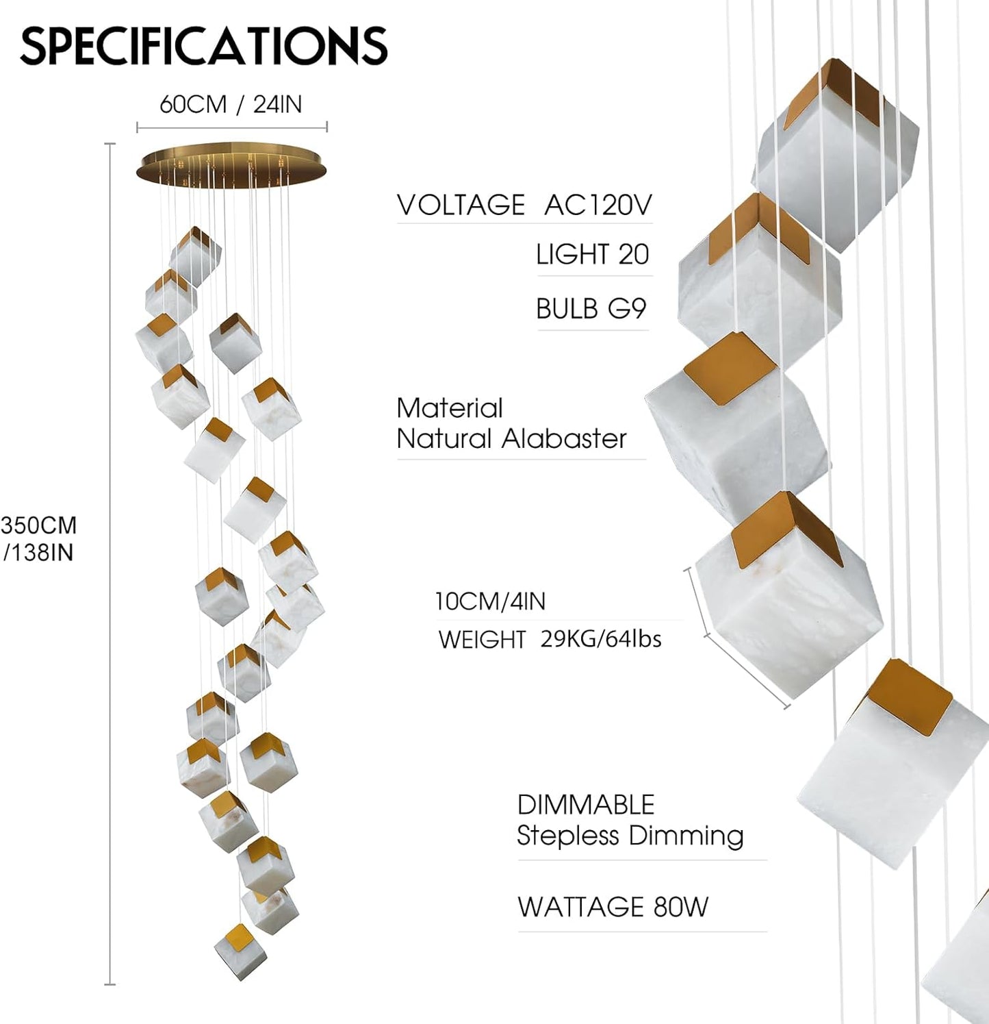 Cube Alabaster Square Pendant Lights