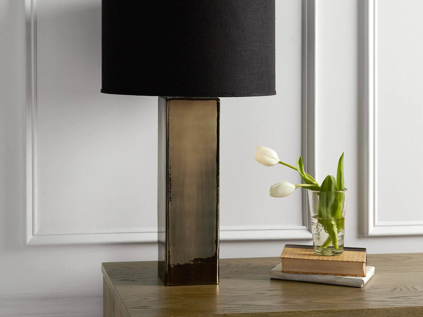 Adrano Table Lamp in Gold with Black Shade