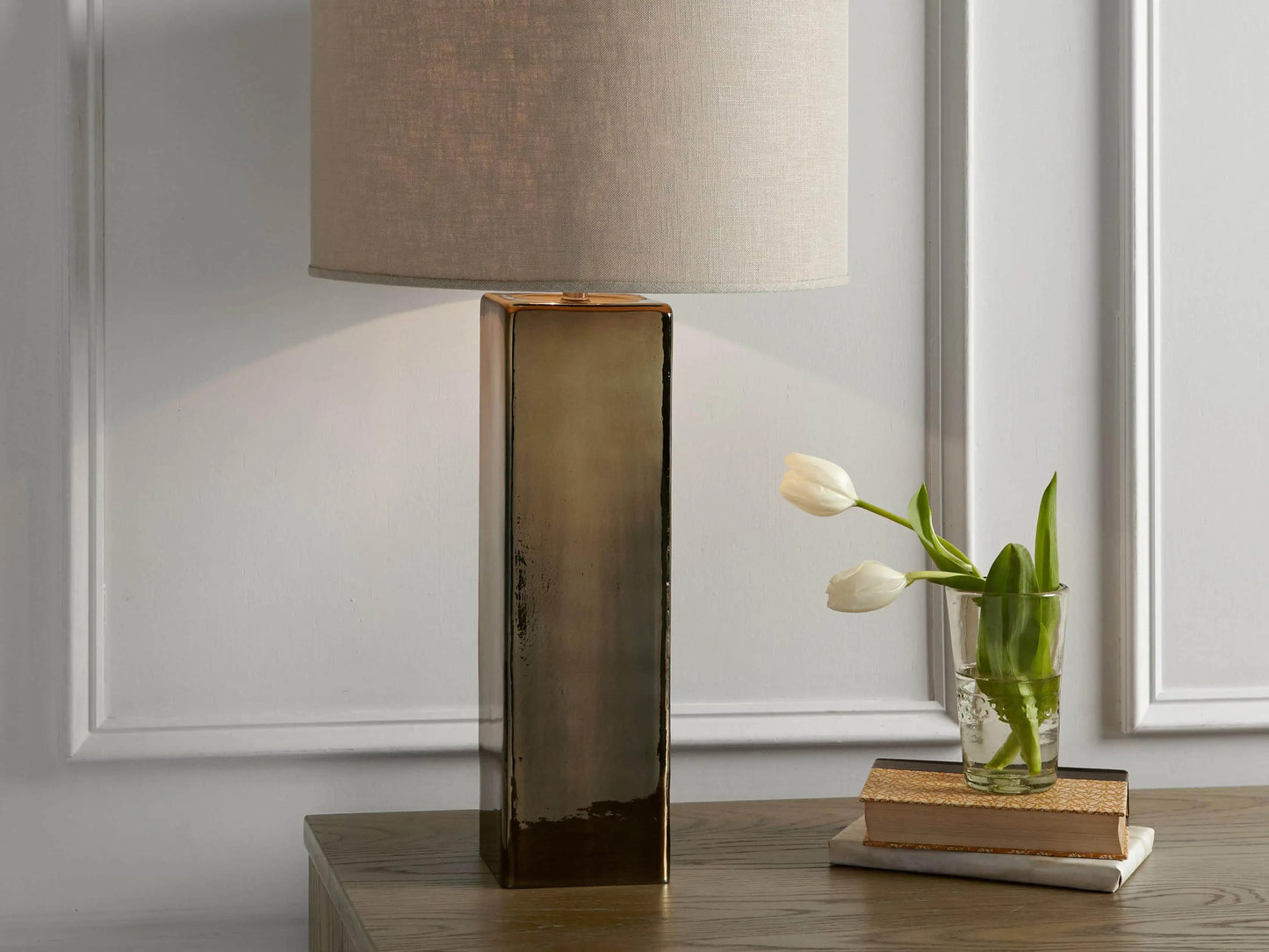 Adrano Table Lamp in Gold with Natural Shade