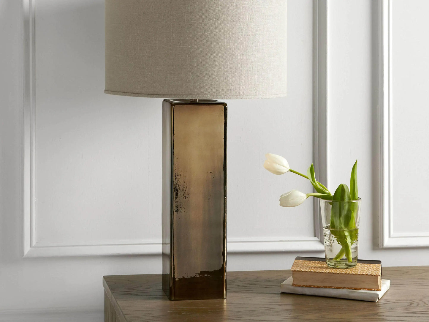 Adrano Table Lamp in Gold with Natural Shade