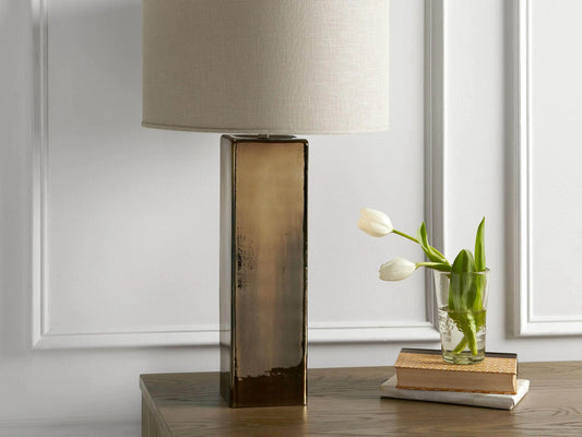 Adrano Table Lamp in Gold with Natural Shade